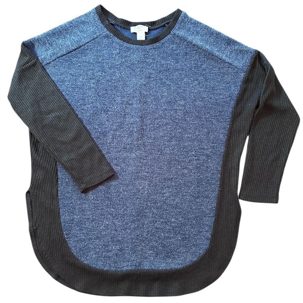 LOFT Outlet Lounge Sweater Womens S Blue Black Excellent Colorblock Ribbed Mixed